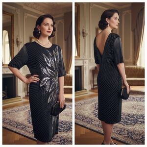 NWT Lori Ann 11/12 80s Old Money New York Evening Gala Silk Beaded Shift Dress